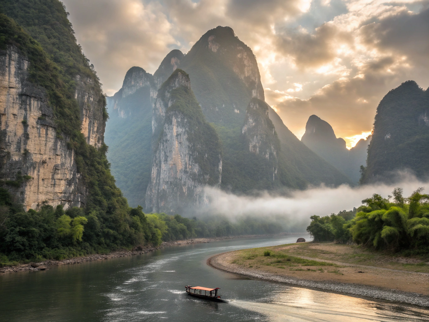 Breathtaking karst mountain peaks and lush green valleys in Guizhou, China - authentic nature and scenic landscapes