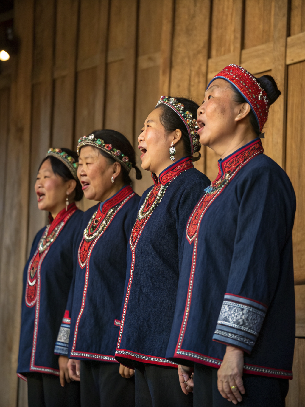 Dong minority people singing in traditional attire